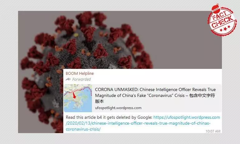 False: Chinese Intelligence Officer Reveals Coronavirus Is A Bioweapon