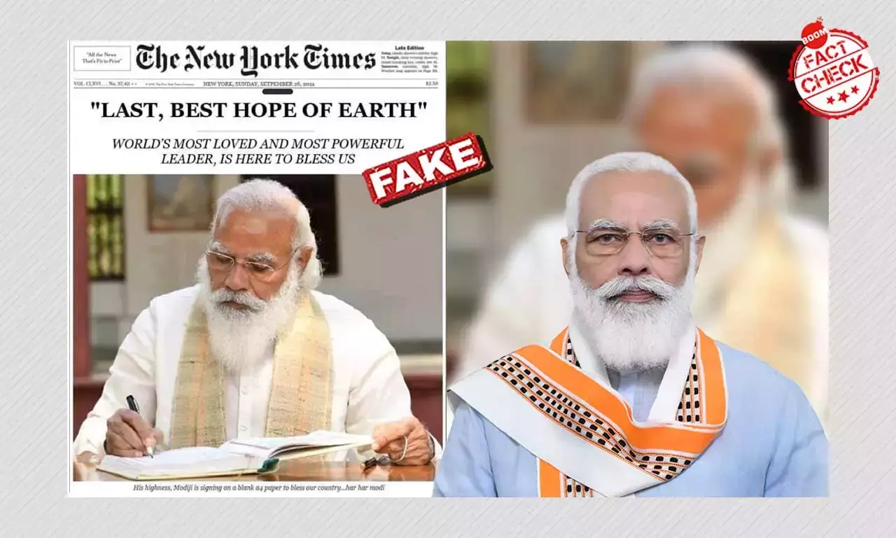ব্যঙ্গ: মোদীর ছবি সহ ভুয়ো দ্য নিউ ইয়র্ক টাইমস ব্যঙ্গ: মোদীর ছবি সহ ভুয়ো দ্য নিউ ইয়র্ক টাইমস