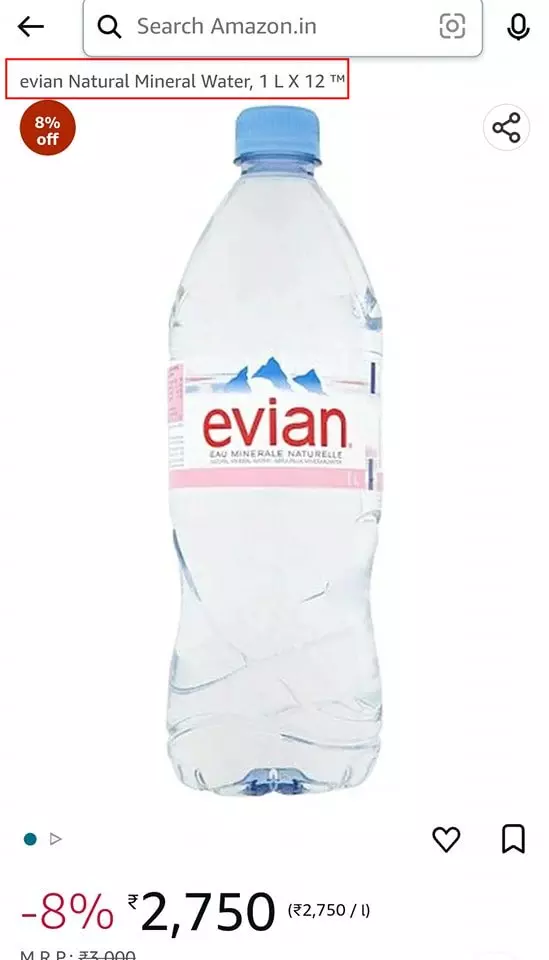 Evian Natural Mineral Water, 1 L X 12