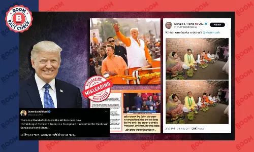 শুভেন্দু অধিকারীর পোস্ট করা গেরুয়া বসনে ট্রাম্পের ছবি AI প্রয়োগে তৈরি শুভেন্দু অধিকারীর পোস্ট করা গেরুয়া বসনে ট্রাম্পের ছবি AI প্রয়োগে তৈরি