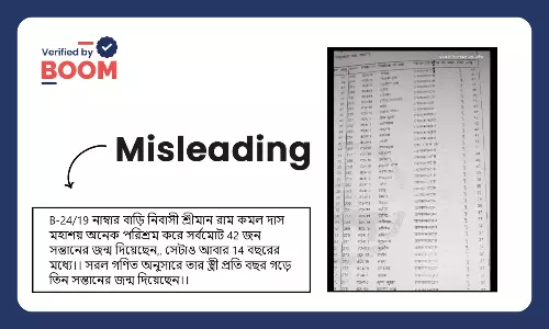ভোটার তালিকায় ৪২ সন্তানের পিতা রামকমল দাস? একটি তথ্য যাচাই ভোটার তালিকায় ৪২ সন্তানের পিতা রামকমল দাস? একটি তথ্য যাচাই